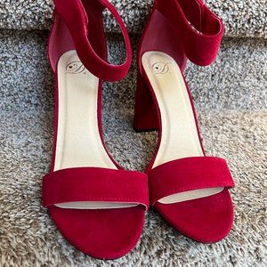 Non-Branded Women's Red Velvet Ankle Strap Heels